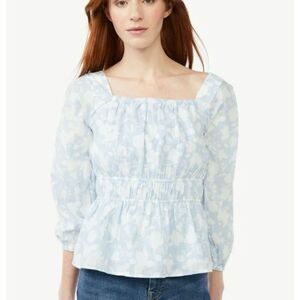 Free Assembly NWT blue floral cottage core smocked waist blouse small